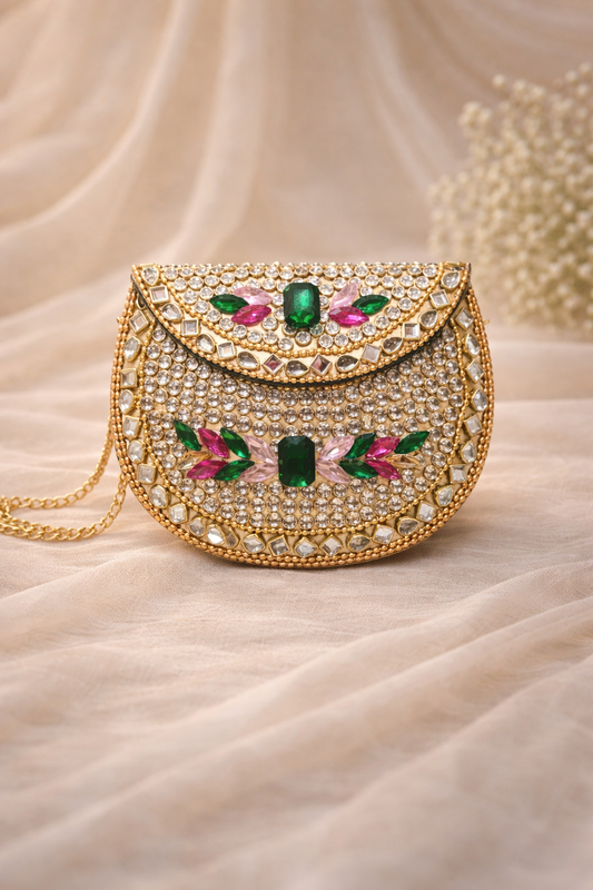 Gulnaar Emerald Kundan Clutch (Medium)
