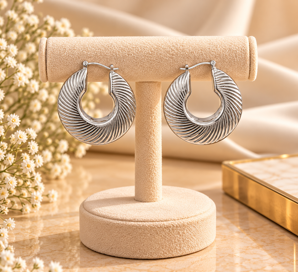 Silver Textured Hoop Earrings