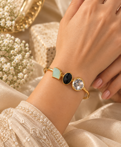 Tricolour Gemstone Gold Cuff