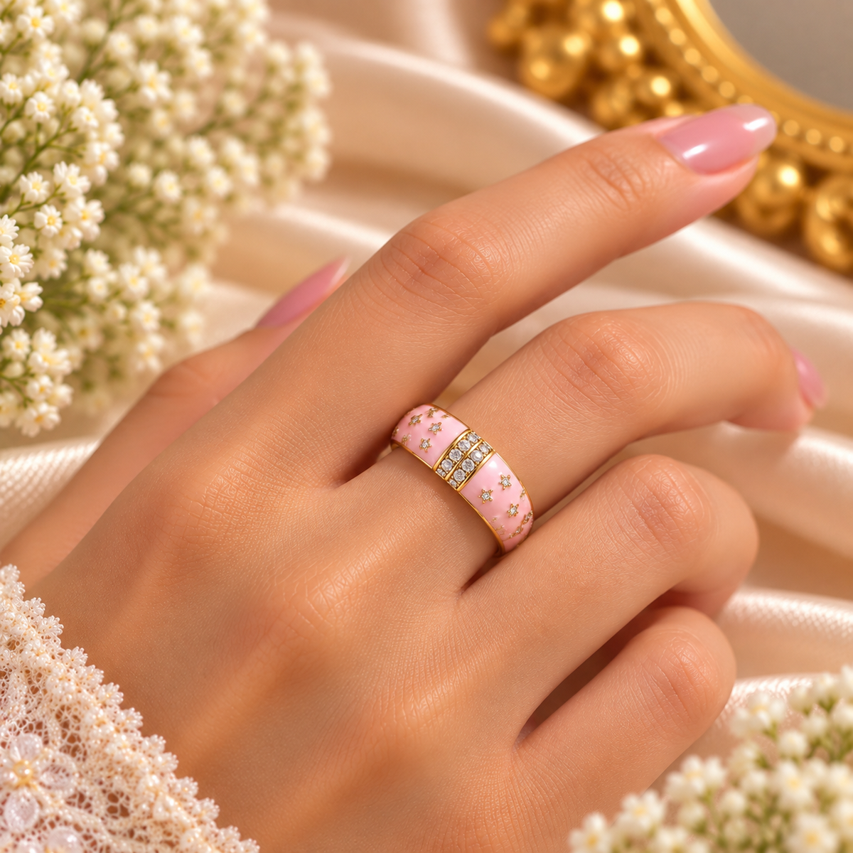 Pink Enamel Ring