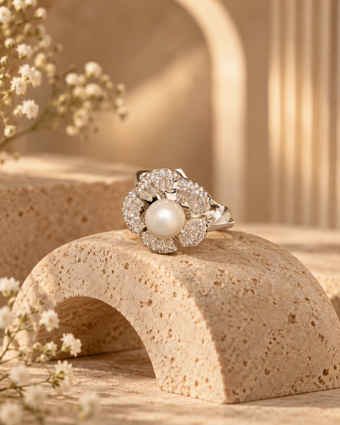 Pearl Blossom Crystal Ring