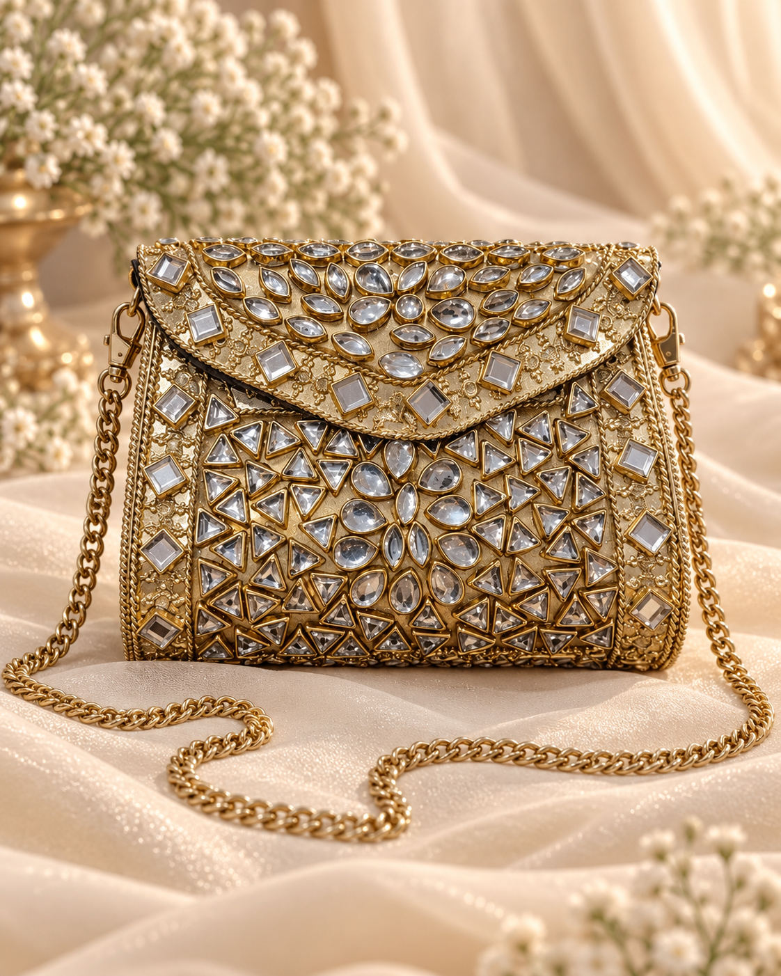 Gold Kundan Clutch( Mini )