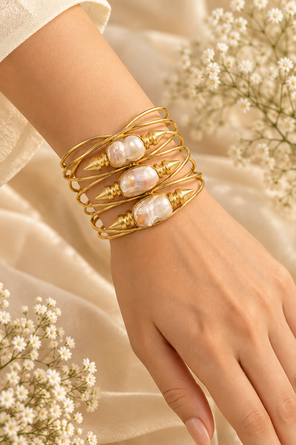 Pearl Sculptural Gold Cuff