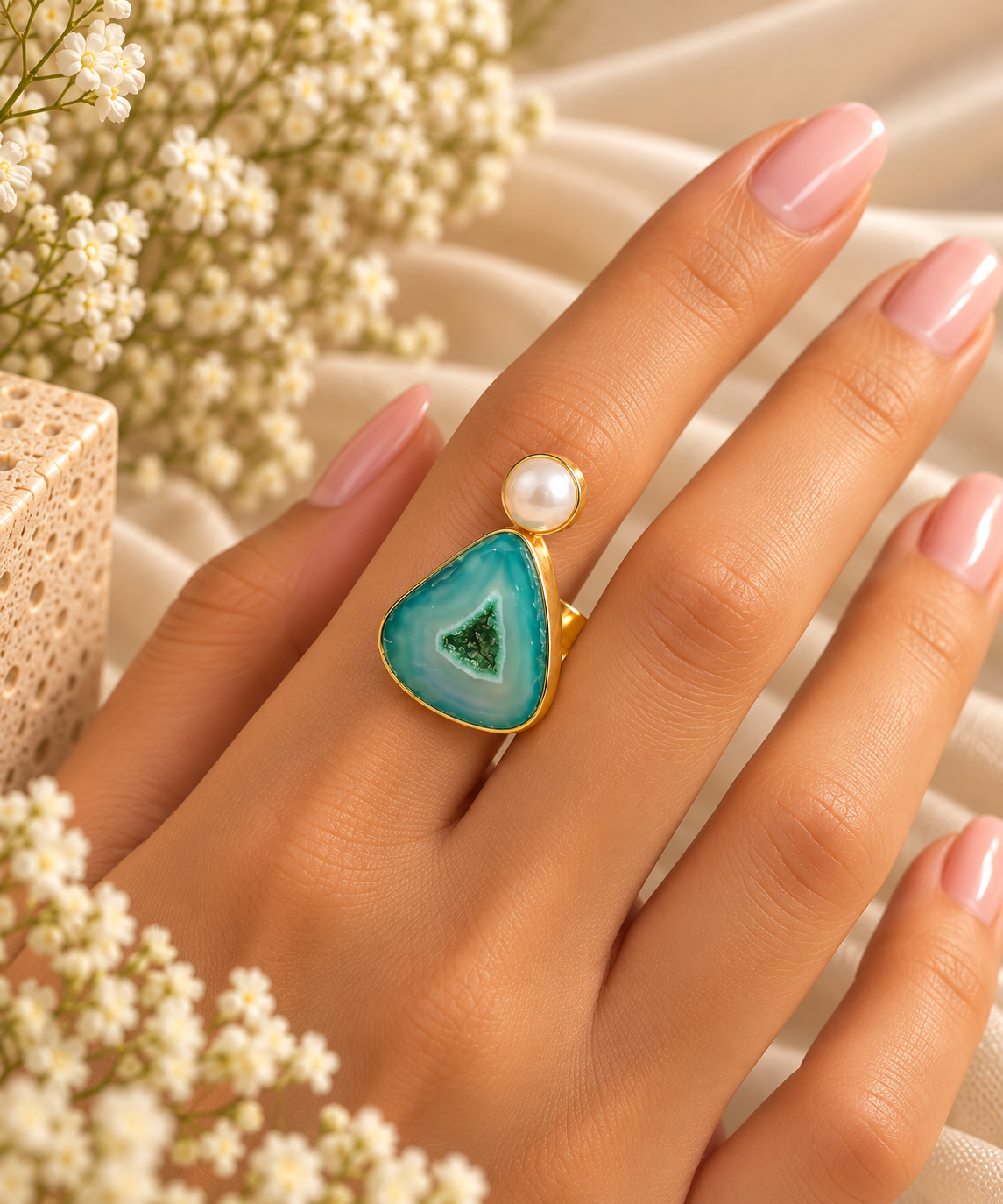 Turquoise Pearl Statement Ring