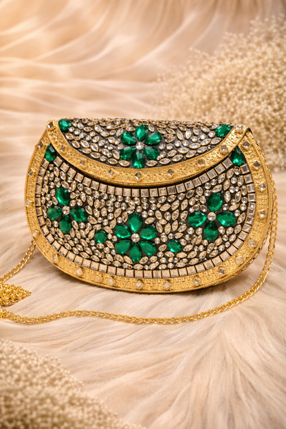Heritage Green kundan clutch (big)