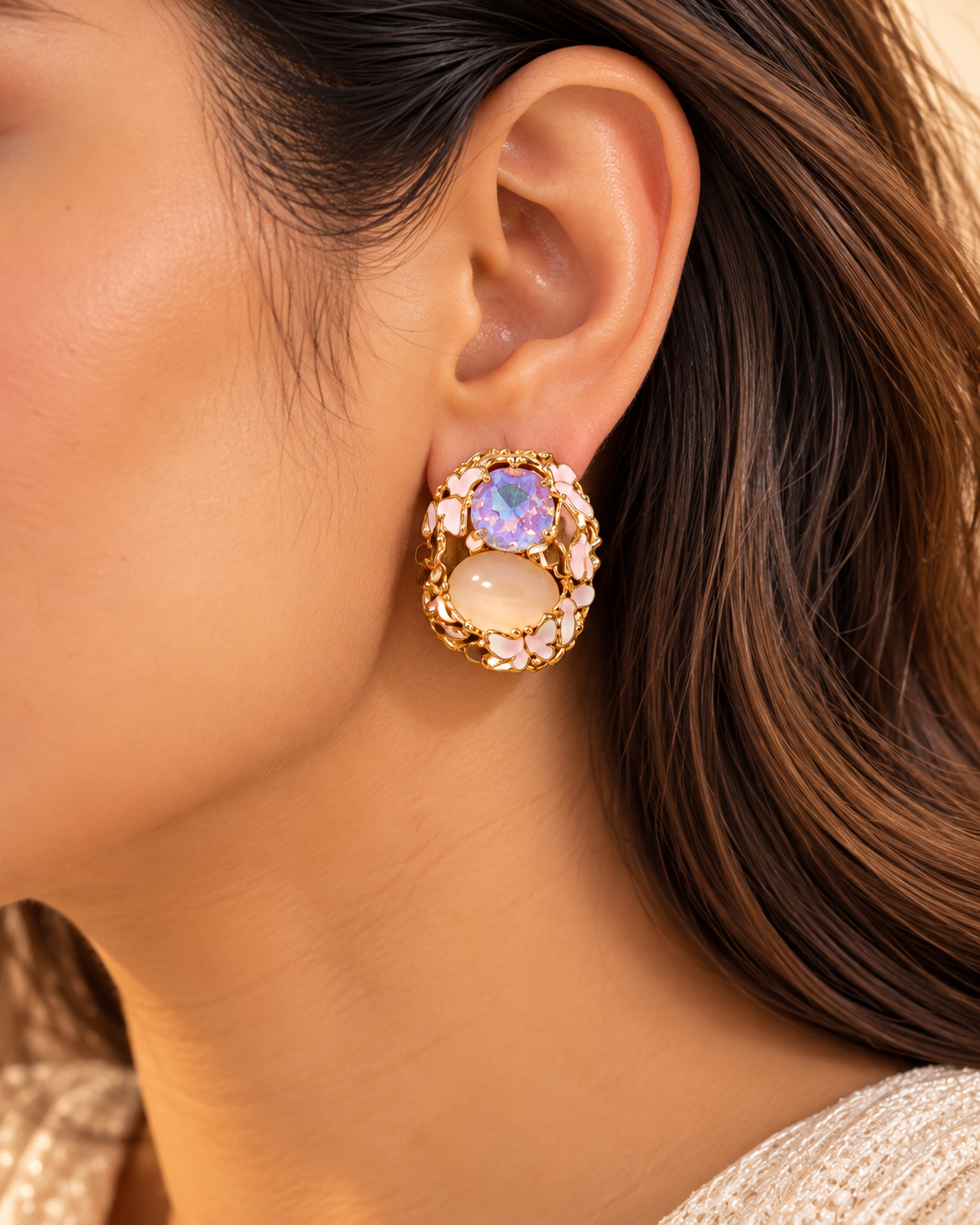 Floral Pearl Stone Earrings