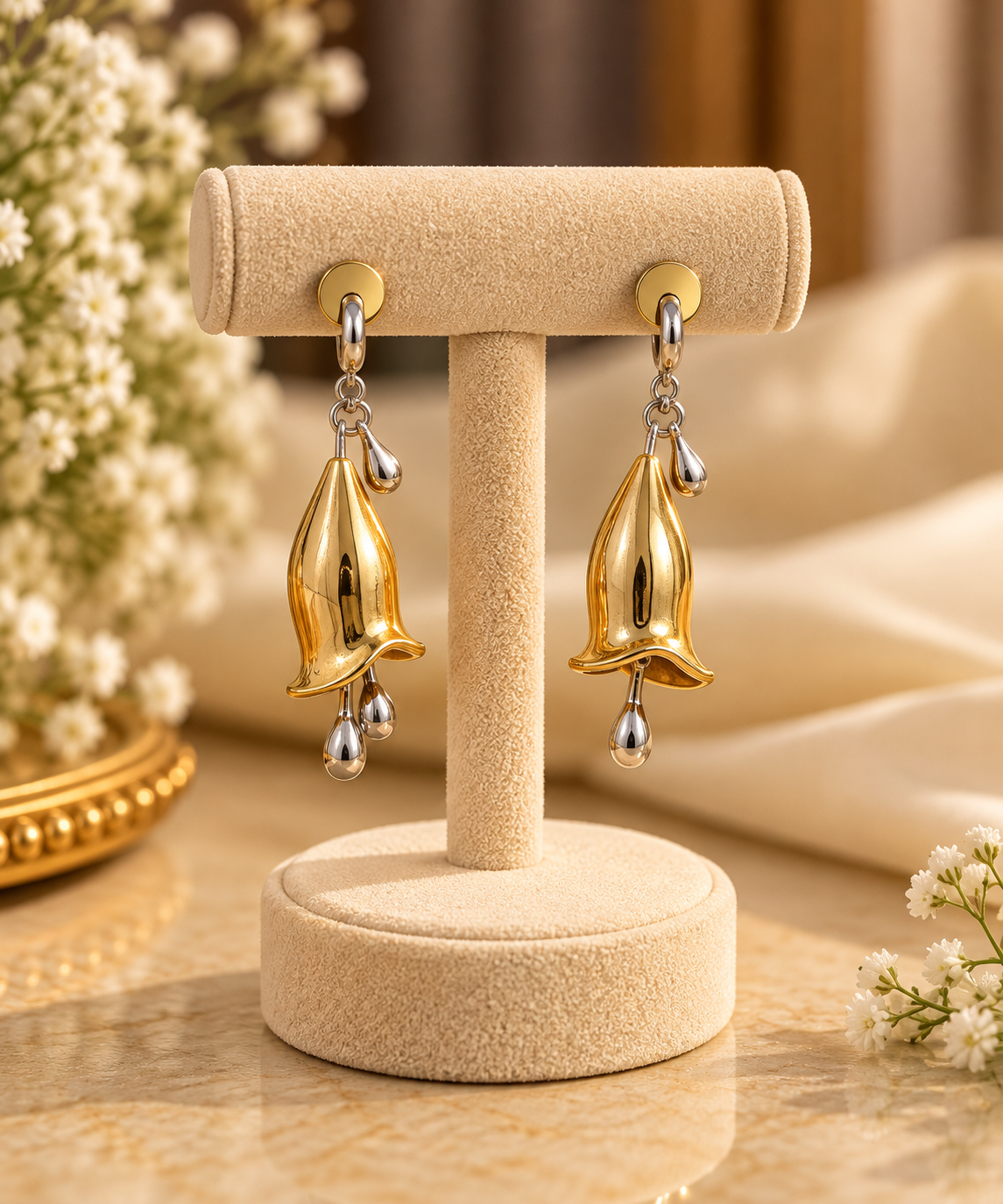 Gold Bell Drop Earrings