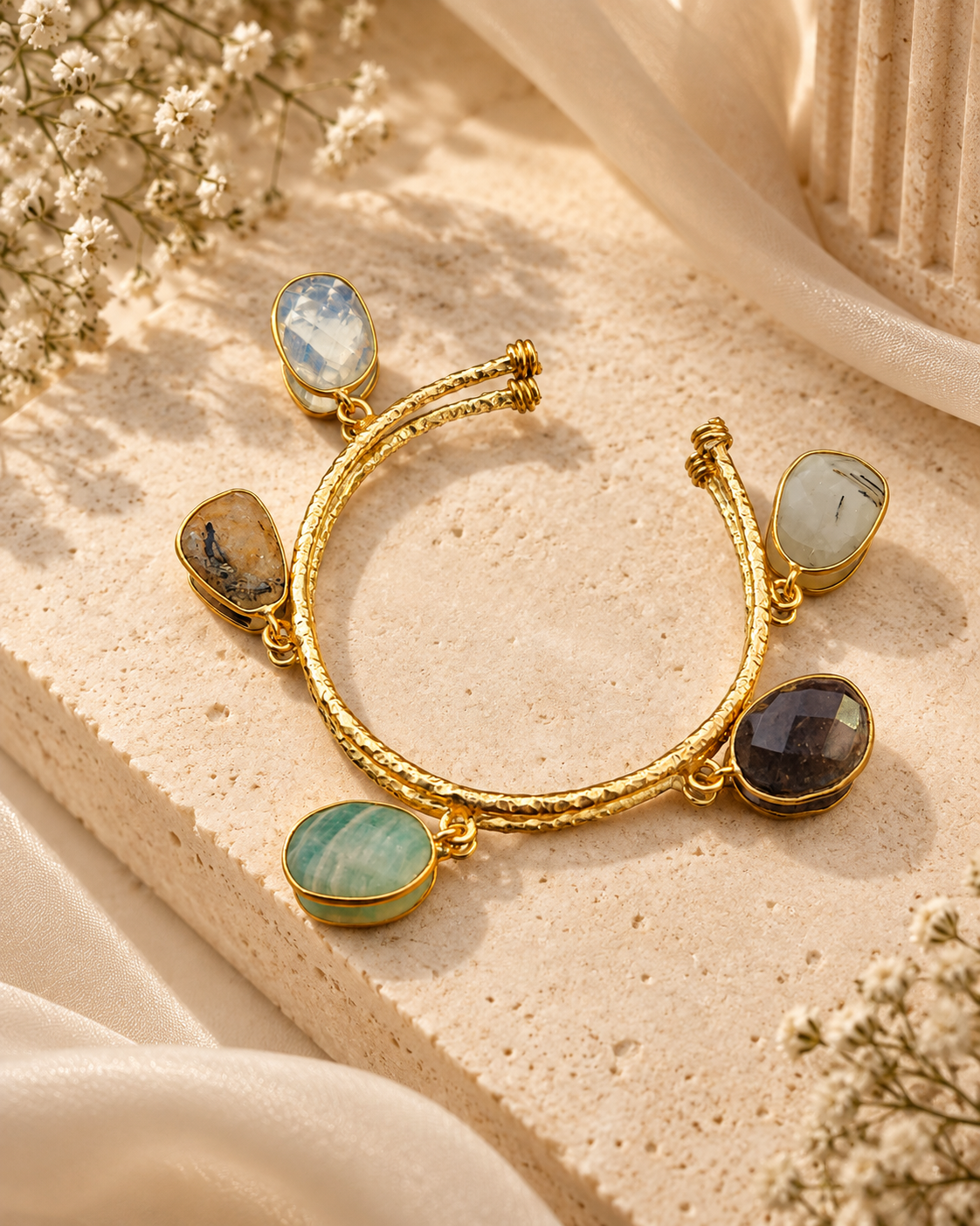 Multi-Gemstone Gold-Tone Cuff