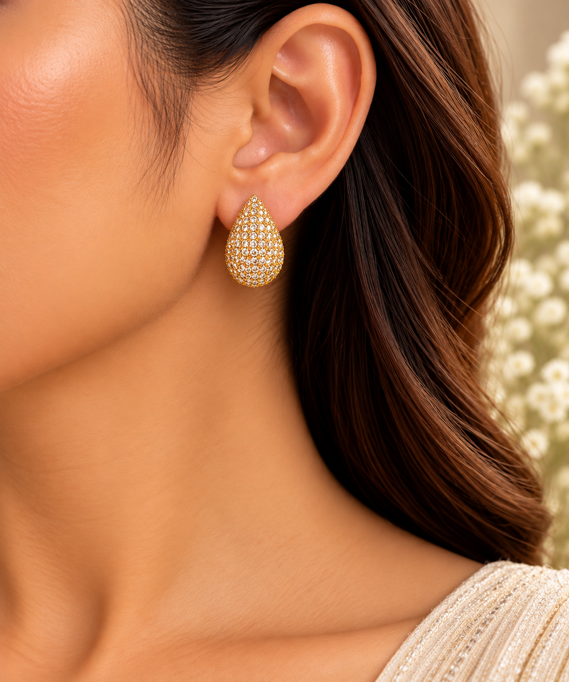 Gold Crystal Teardrop Earrings
