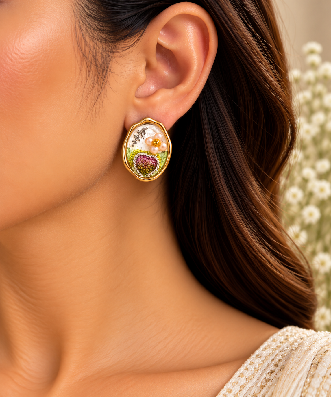 Floral Pearl Statement Earrings