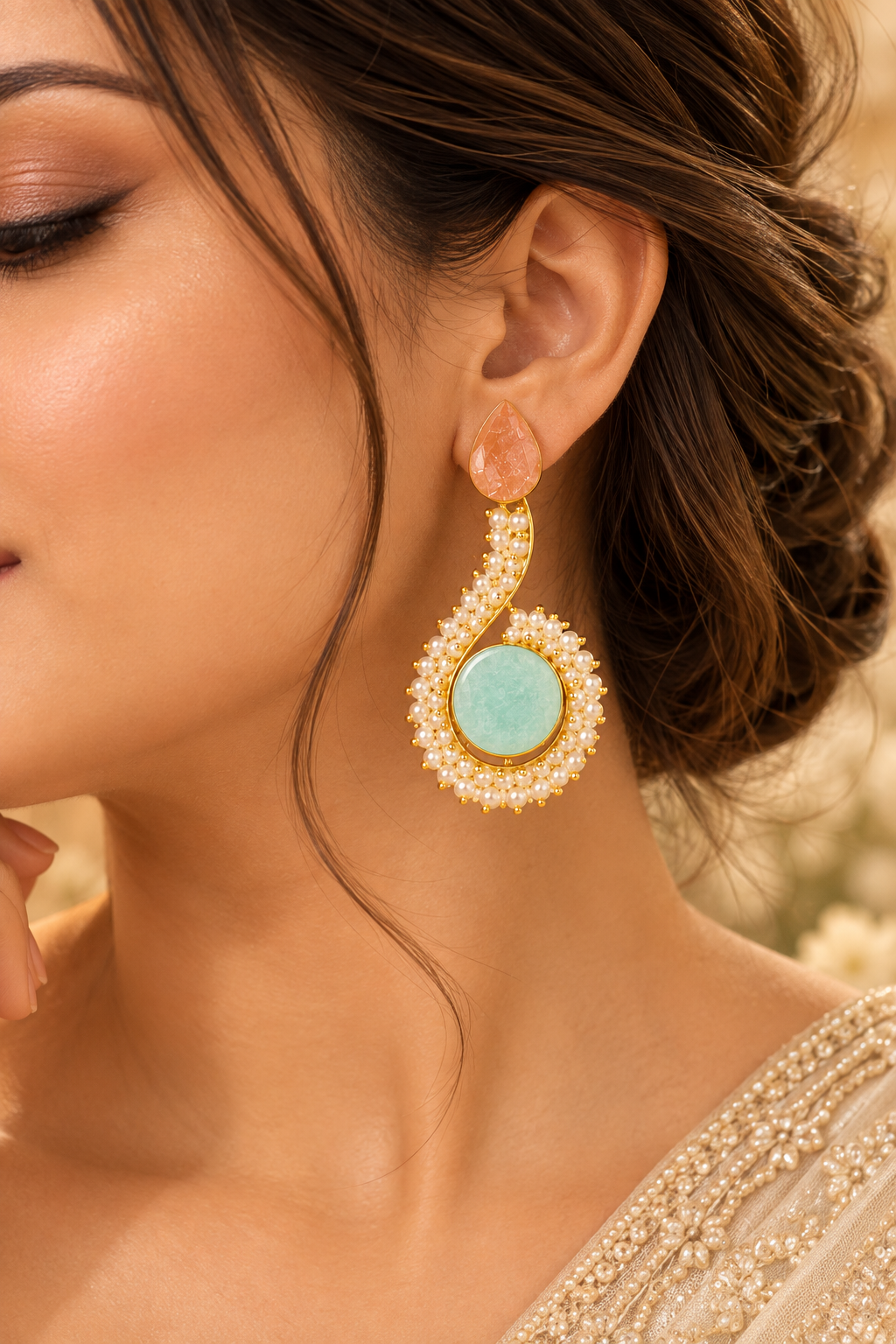 Mint Pearl Bloom Earrings
