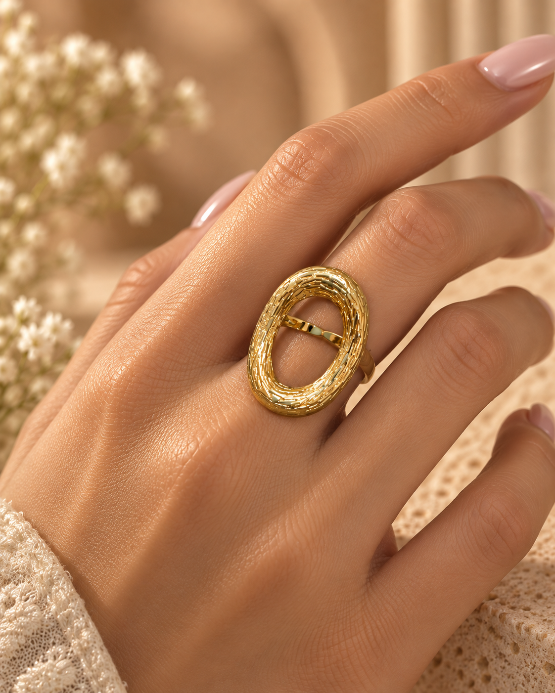 Golden Oval Contour Ring