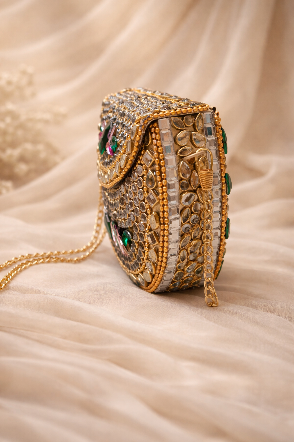 Gulnaar Emerald Kundan Clutch (Medium)
