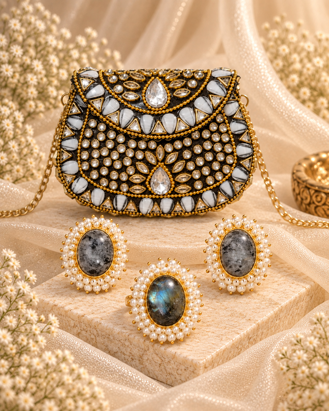 Royal Pearl & Labradorite Bridal Combo