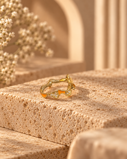 Golden Wave Crystal Ring