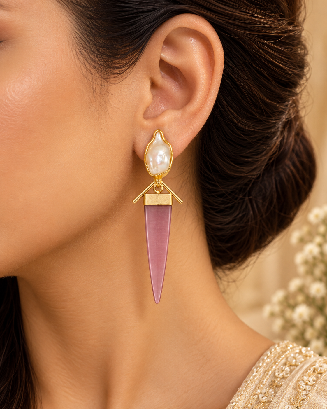 Pink Pyramid Earrings