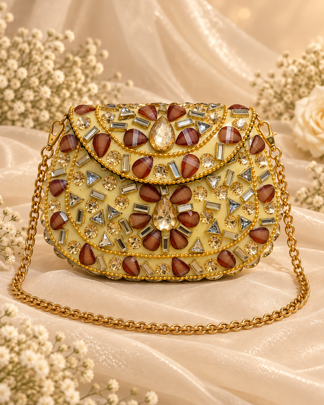 Yellow Kundan clutch (Mini)