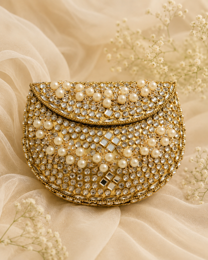 Pearl Kundan Clutch ( Medium)