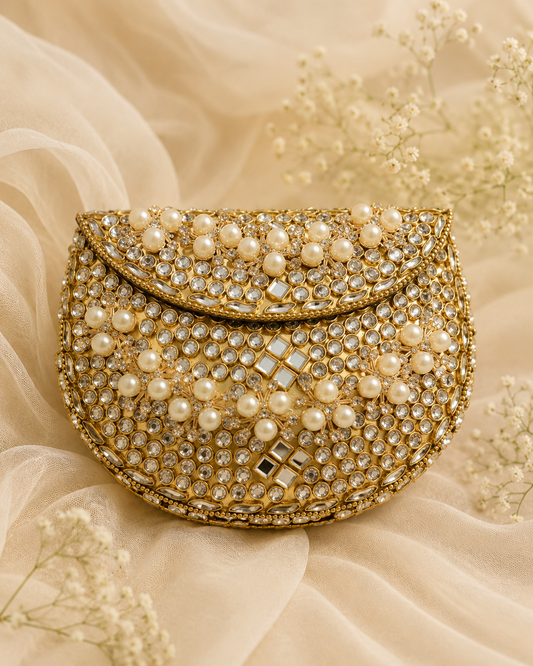 Pearl Kundan Clutch ( Medium)