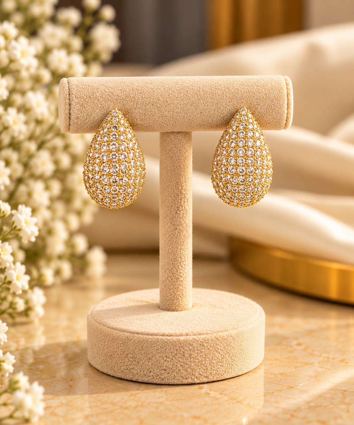 Gold Crystal Teardrop Earrings