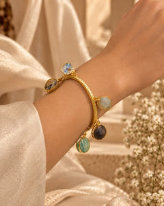 Multi-Gemstone Gold-Tone Cuff