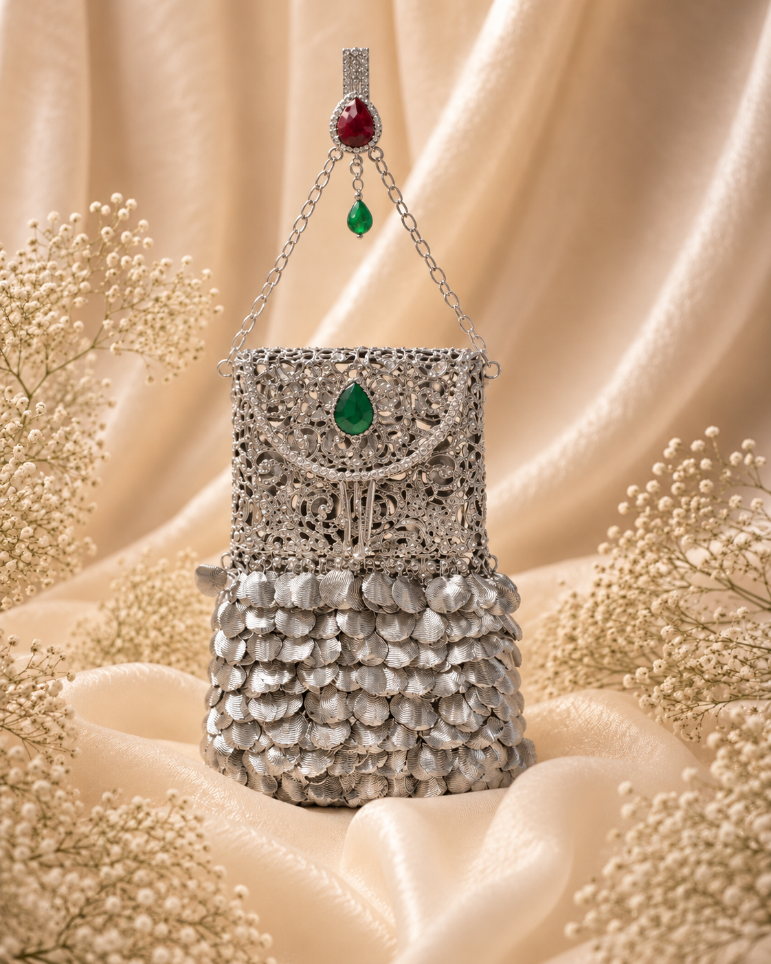 Emerald Filigree mobile clutch