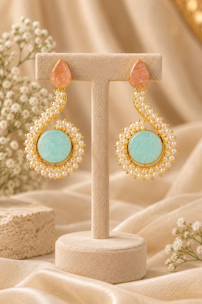 Mint Pearl Bloom Earrings