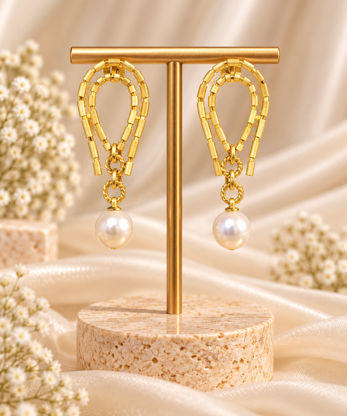 Gold Pearl Drop Earrings