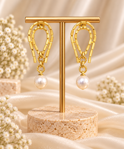 Gold Pearl Drop Earrings
