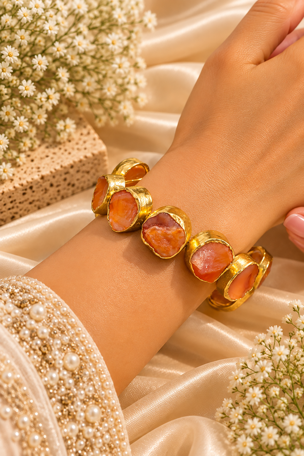 Raw Carnelian Cluster Cuff
