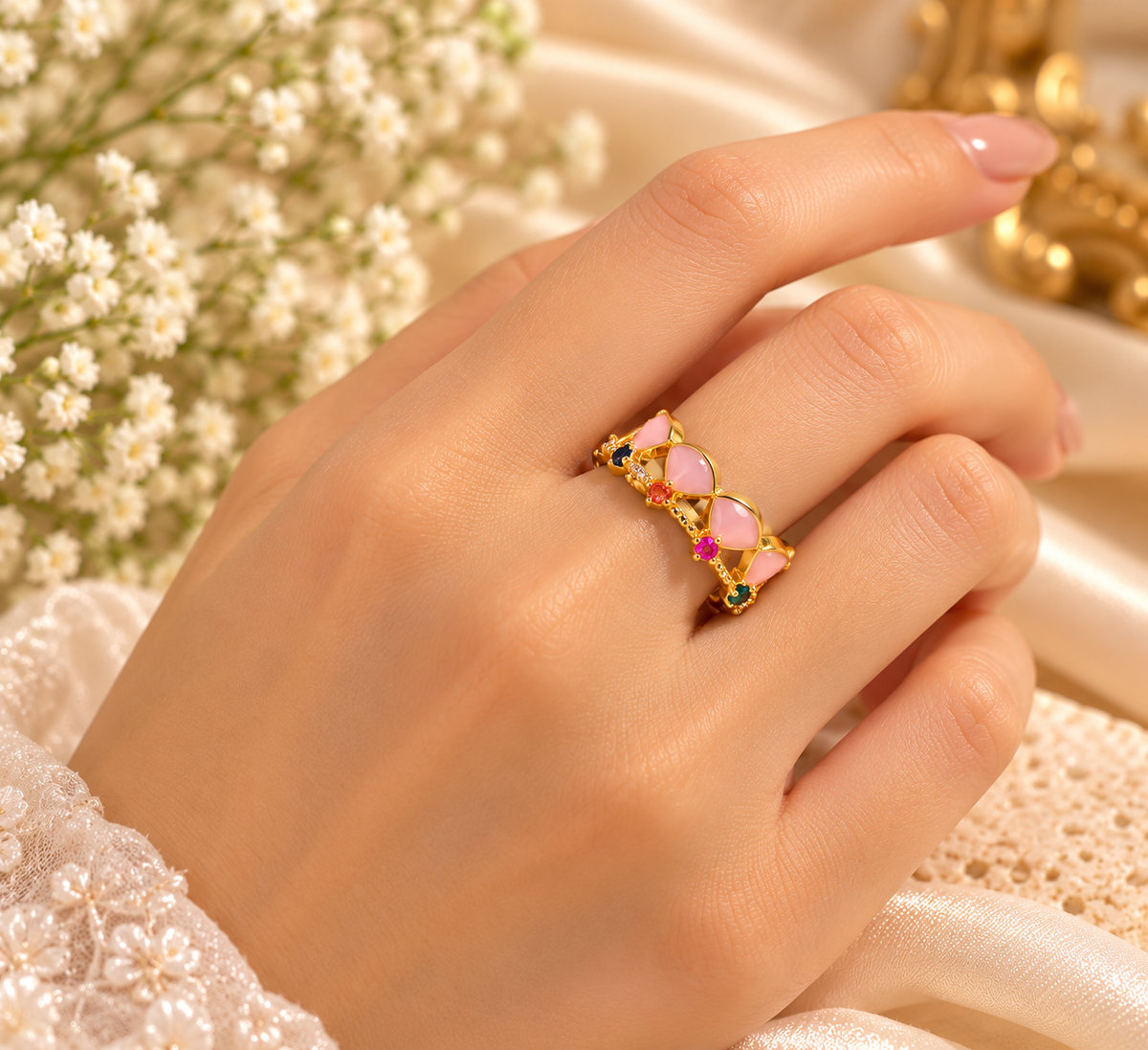 Colorful Enamel and Gemstone Rings
