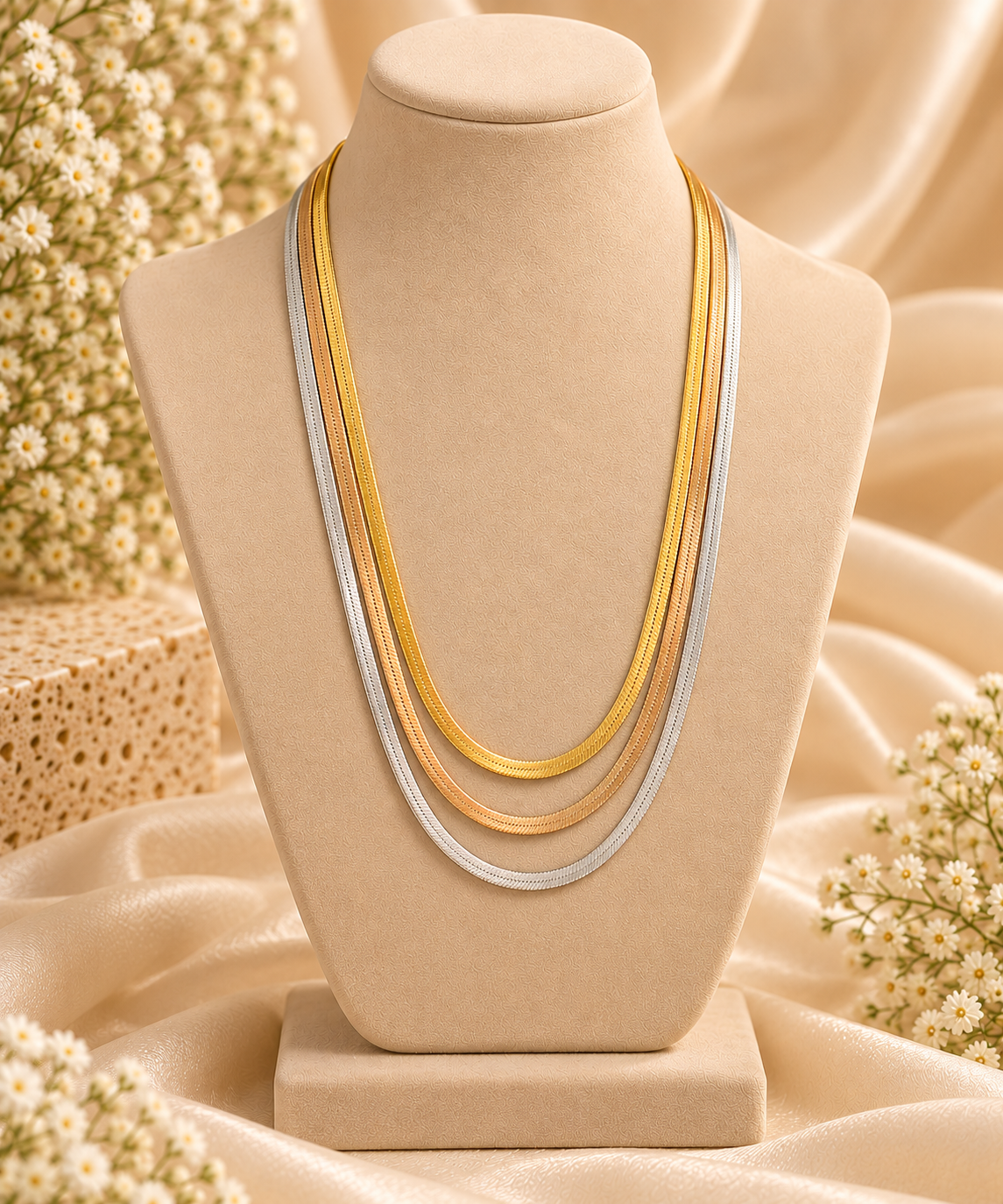 Triple Tone Layered Necklace