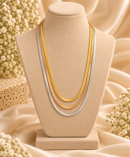 Triple Tone Layered Necklace