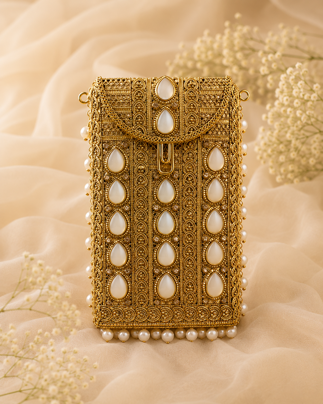 Antique Pearl Tassel Mobile Clutch