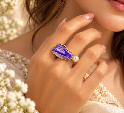 Amethyst Pearl Statement Ring