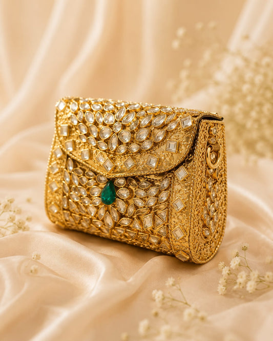 Emerald Kundan Clutch ( Mini )