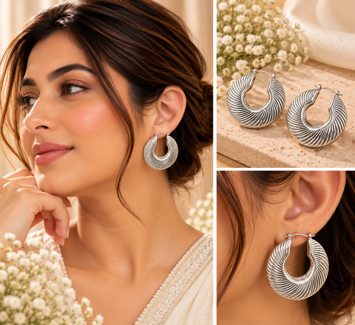 Silver Textured Hoop Earrings