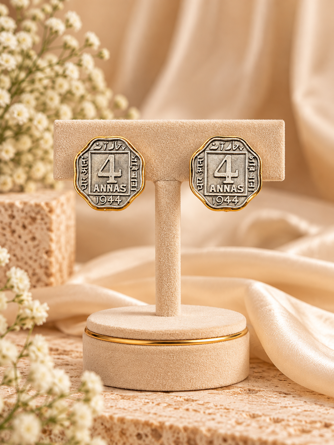 Vintage 4 Annas Coin Earrings