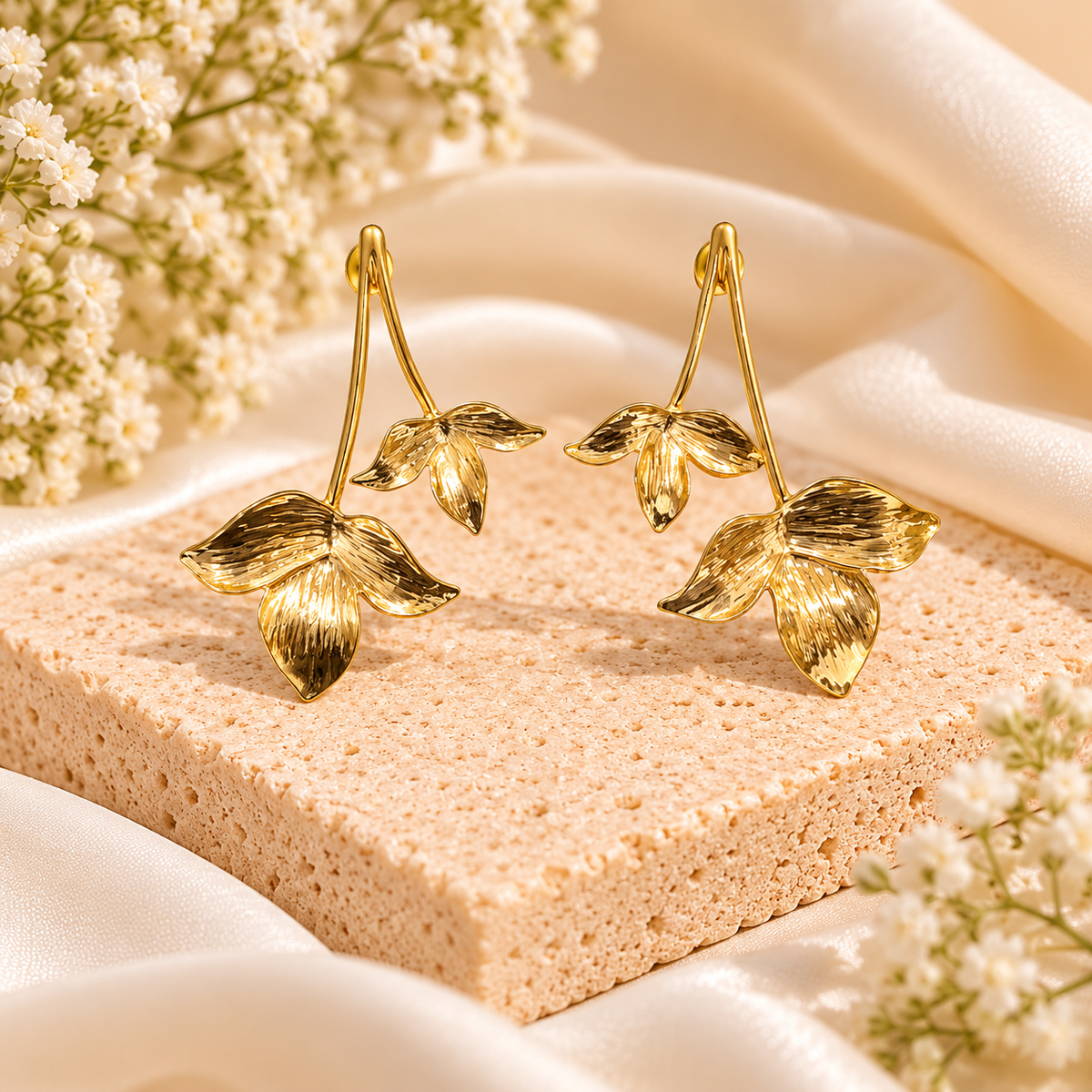 Gold Floral Drop Earrings