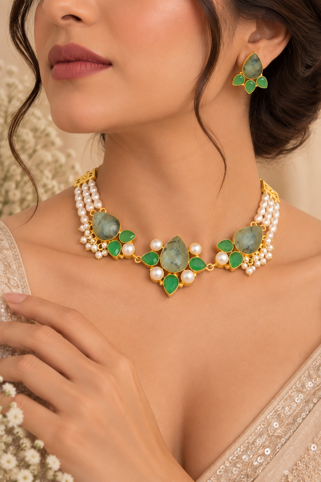Tri-Color Gemstone Choker