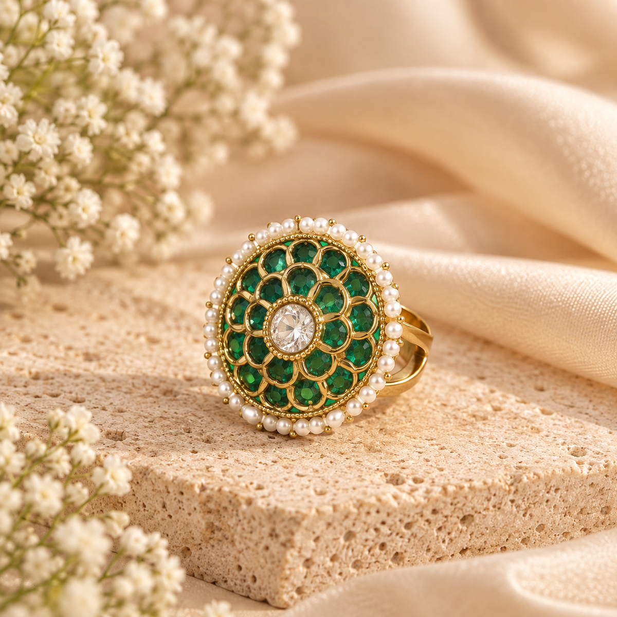 Emerald Pearl Statement Ring