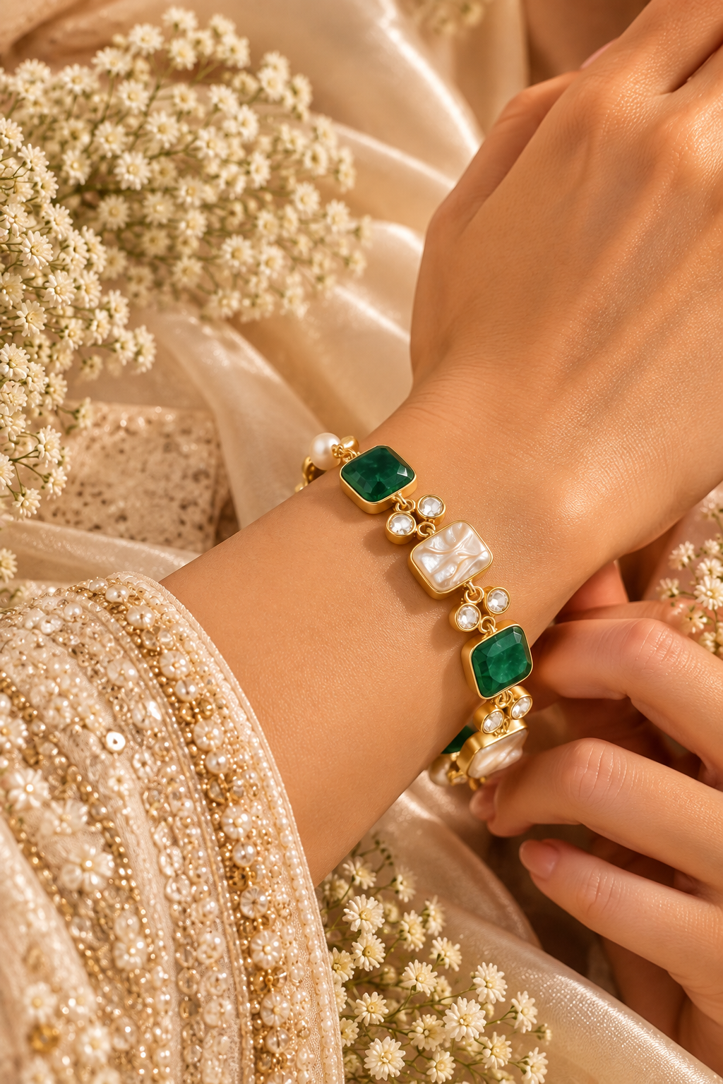 Emerald Luxe Pearl Bracelet