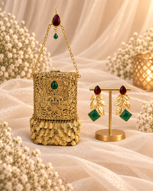Emerald & Ruby Regal Silver Potli