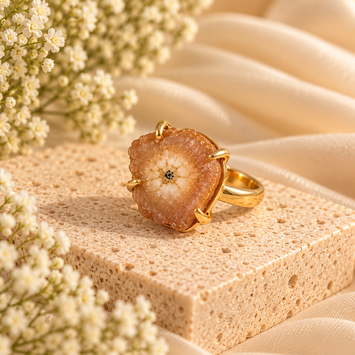 Peach Druzy Statement Ring