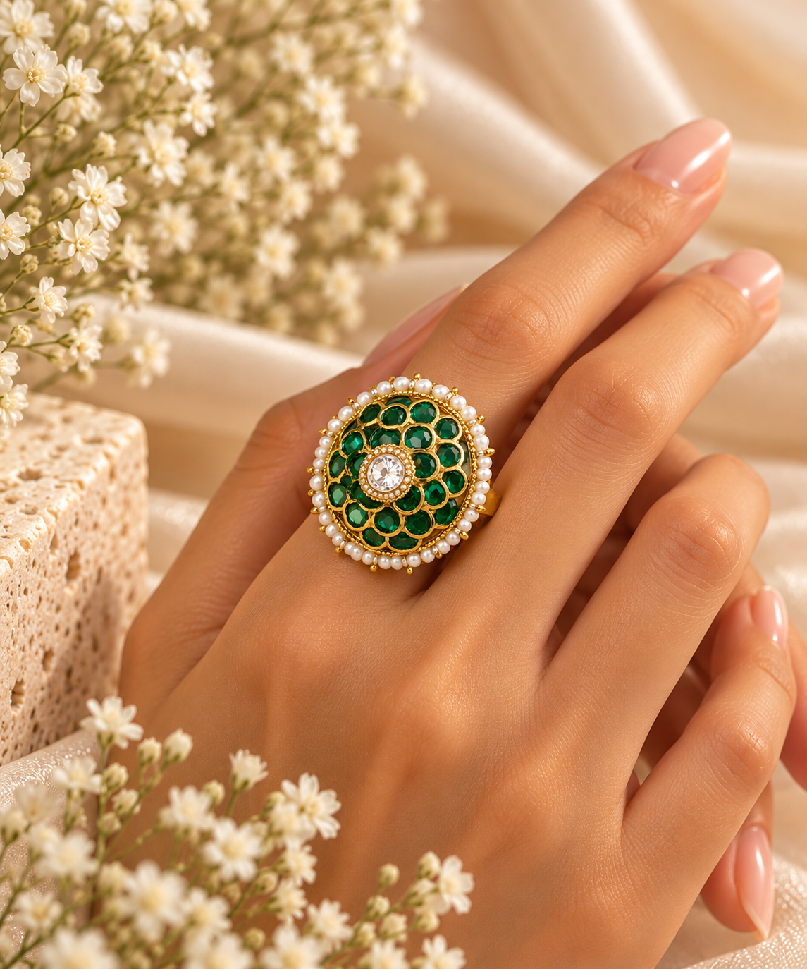 Emerald Pearl Statement Ring