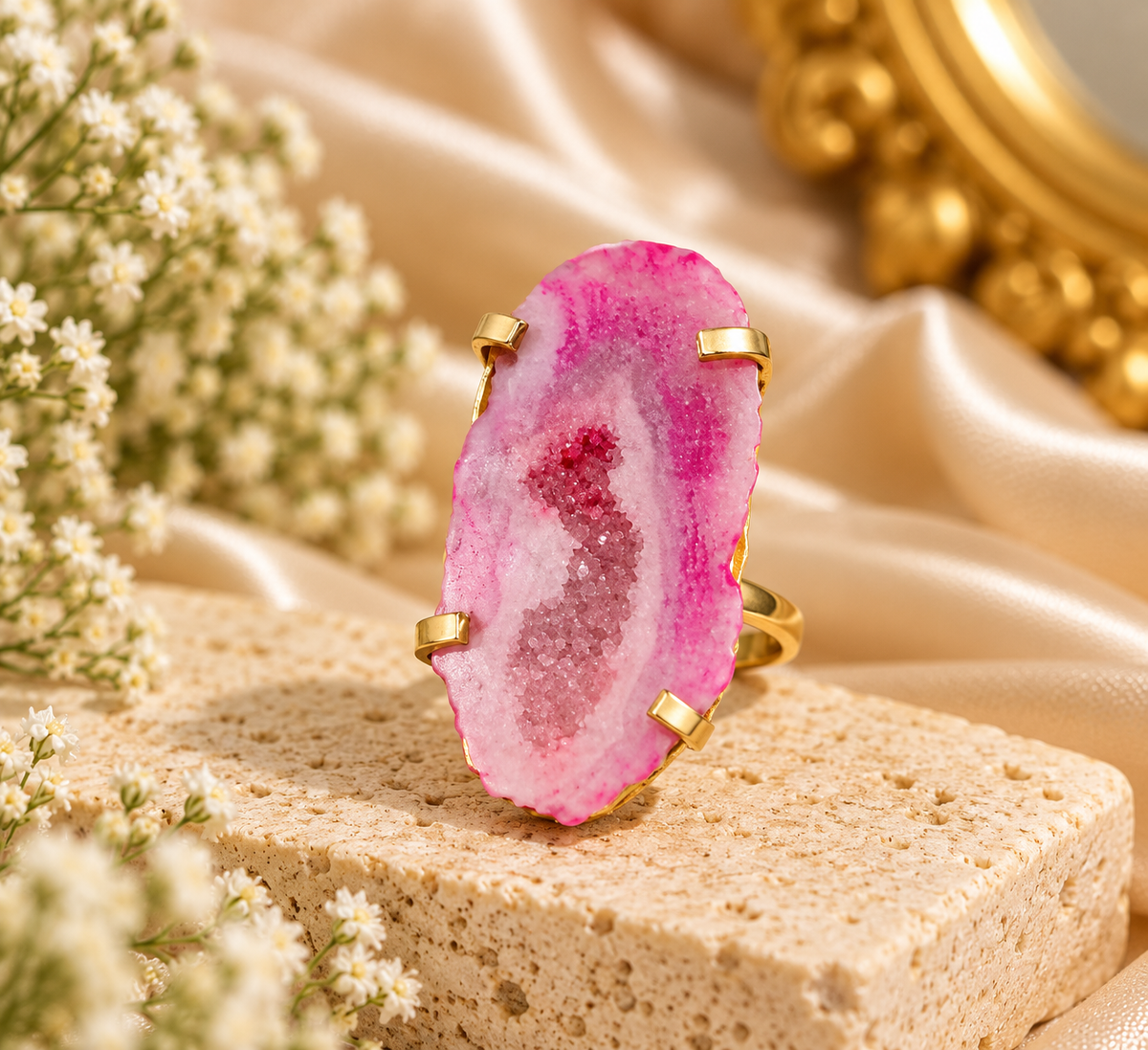 Pink Druzy Ring