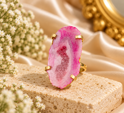 Pink Druzy Ring