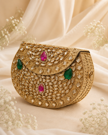 Regal Emerald Kundan Clutch ( miduam)