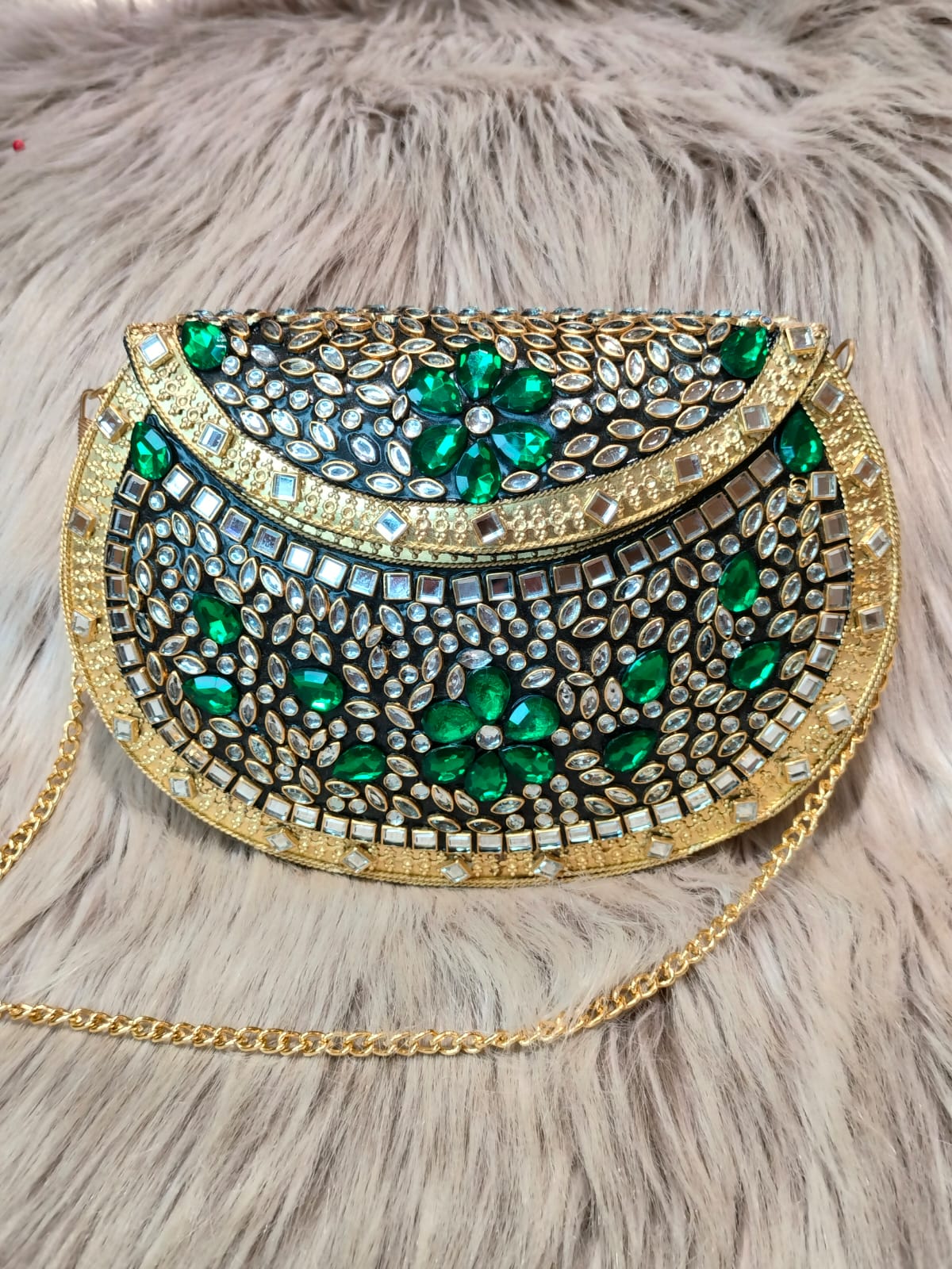 Heritage Green kundan clutch (big)
