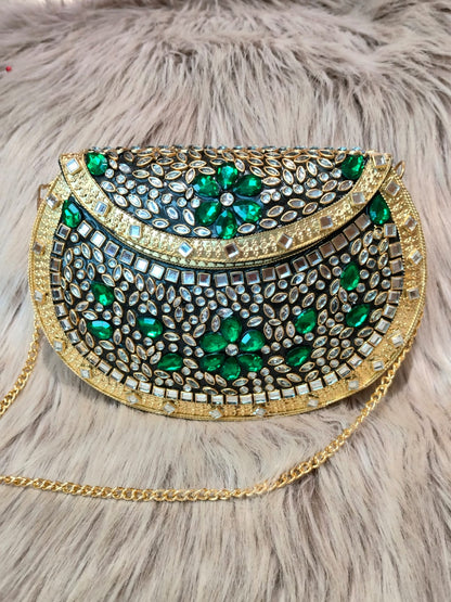 Heritage Green kundan clutch (big)